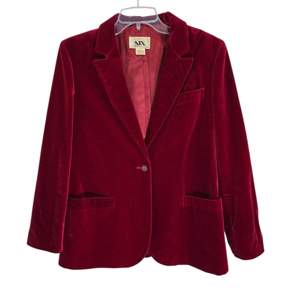 Club XIX Women Red Velvet Y2K Blazer Jacket One Button Front Long Sleeve Size 12 - Picture 1 of 11